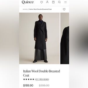 Quince Black Italian Wool Double-Breasted Coat